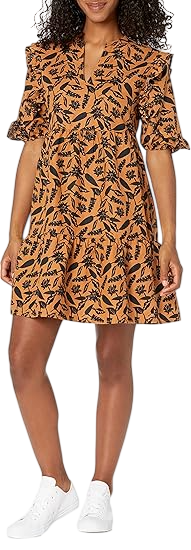 Women's Washed Linen Elbow Sleeve Split Neck Tiered Dress by Goodthreads clothing